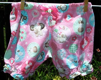 Pink Circus Animals Bloomers with Ribbon and Rosette Detail, 3-6 months, ready to ship, OOAK