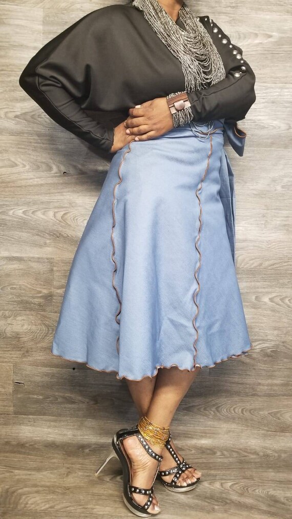 denim midi wrap skirt