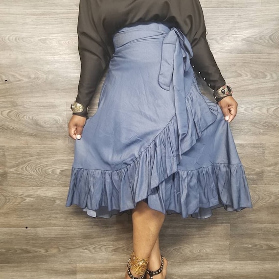 ruffle midi wrap skirt