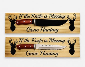 Handcrafted Hunting Knife Sign – Rustic Cabin Decor with Engraved Deer