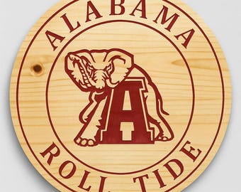 Alabama Crimson Tide Wooden Sign | Hand Carved Pine, Roll Tide Wall Art