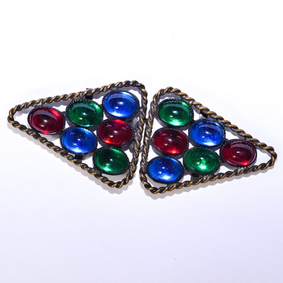 JEWEL BELT BUCKLE 30s 40s vintage Glass Cabochon … - image 2