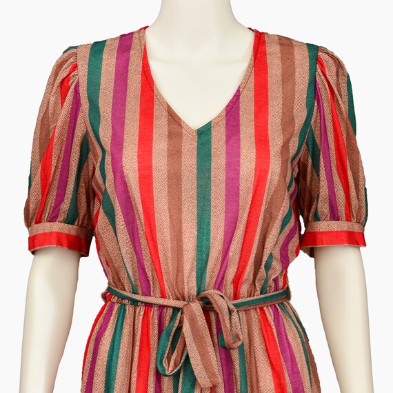 BROWN STRIPED DRESS s m 70s vintage Red purple gr… - image 2