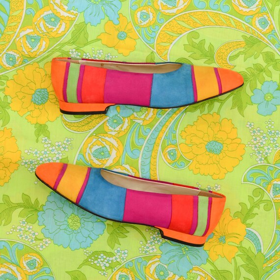 RAINBOW BALLET FLATS 6 1/2 90s Vintage Color Block Suede Etsy