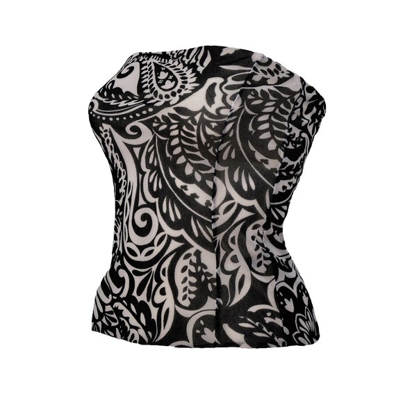 TATTOO MESH TOP xs s 90s vintage paisley Black Whi