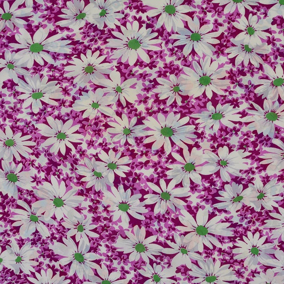 DAISY PRINT SCARF 40s vintage Cold Rayon purple w… - image 1