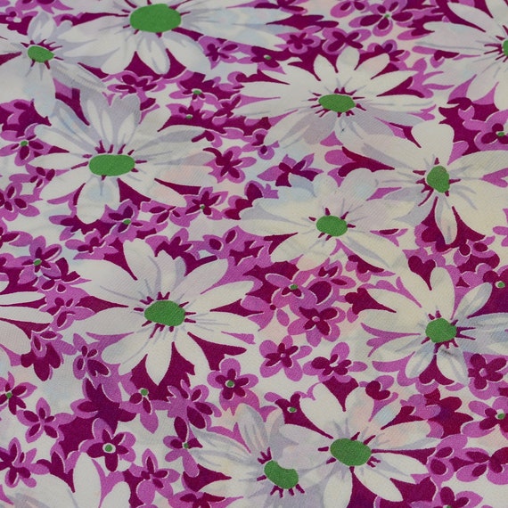 DAISY PRINT SCARF 40s vintage Cold Rayon purple w… - image 3