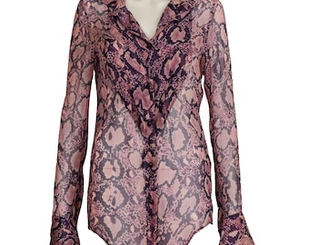 SNAKESKIN PRINT BLOUSE xs s 2000s vintage If Six Was Nine long sleeve Silk shirt Japanese Archival Brand top w skull buttons extra Small