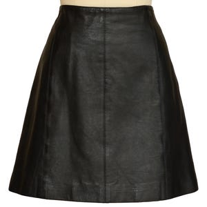 BLACK LEATHER SKIRT l 80s 90s vintage Mini a line mod 1980s Goth punk 1990s minimalist 30 w 30&quot; waist size Large