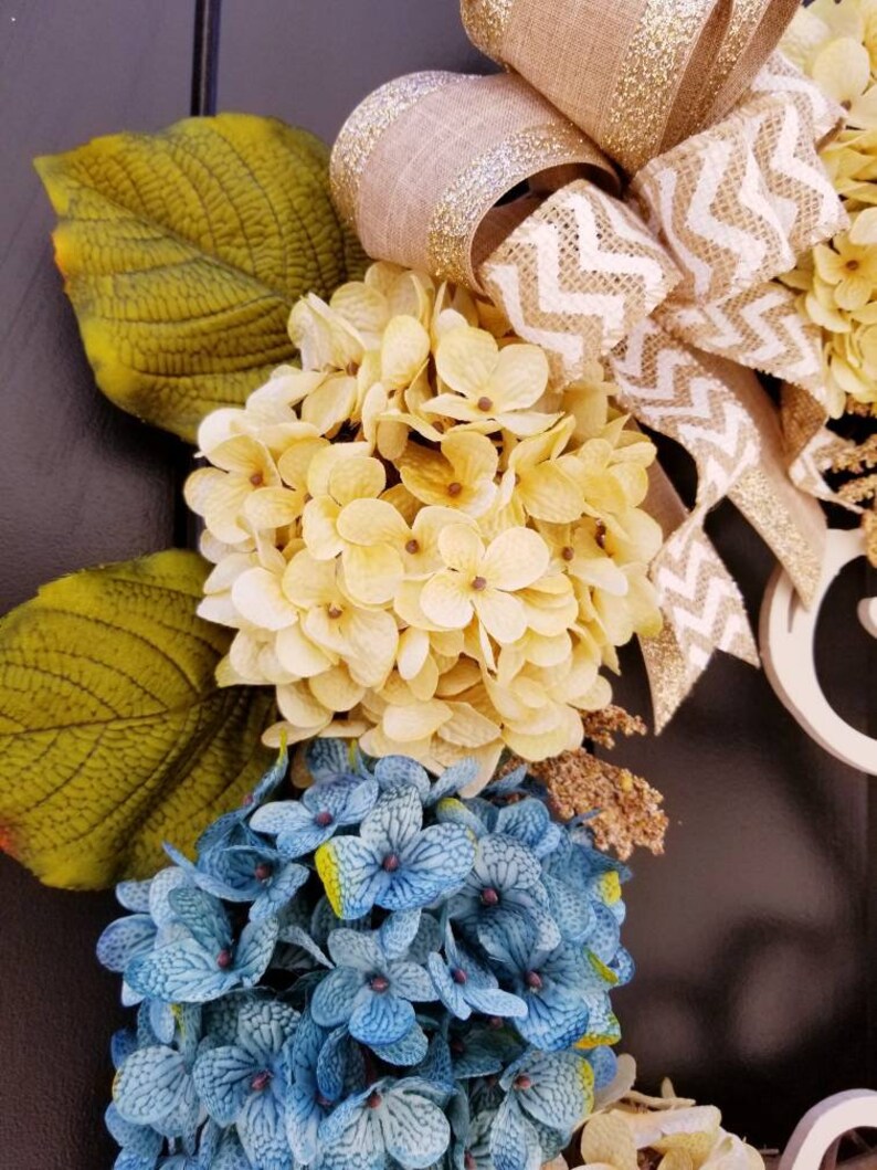 Spring Door Wreath Hydrangea door Wreath Monogram Summer Door Wreath Blue Hydrangea Spring Wreath for door Rustic Spring Door Wreath