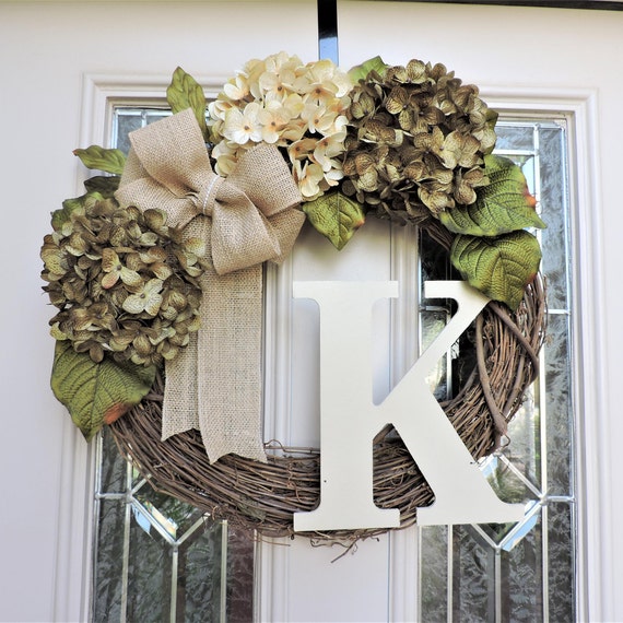 Sage Green And Cream Hydrangea Front Door Wreath With Large Etsy