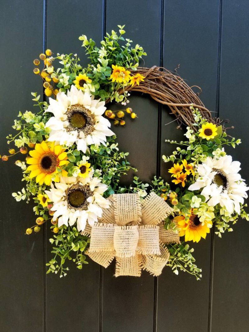 outdoor front door wreaths on Front Door Wreaths With Sunflowers Front Porch Decorations With Sunflower For Your Yellow Outdoor Decor Boxwood Wreaths For Front Door Wreaths Door Hangers Home Living