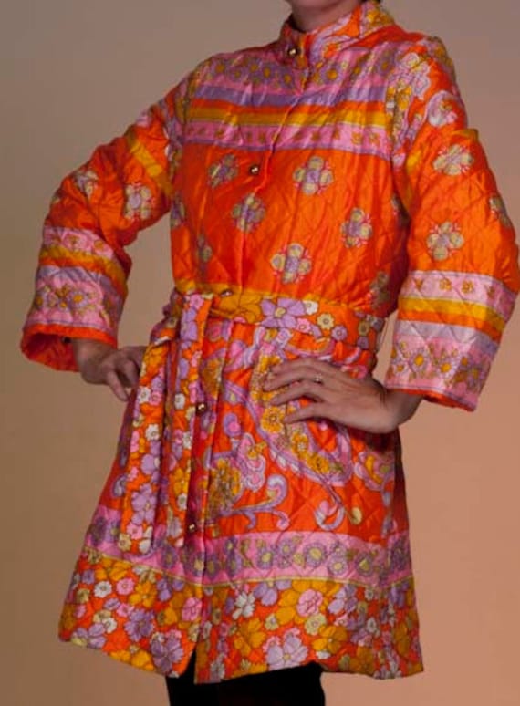 1970's Quilted Orange Housecoat by Joseph Magnin