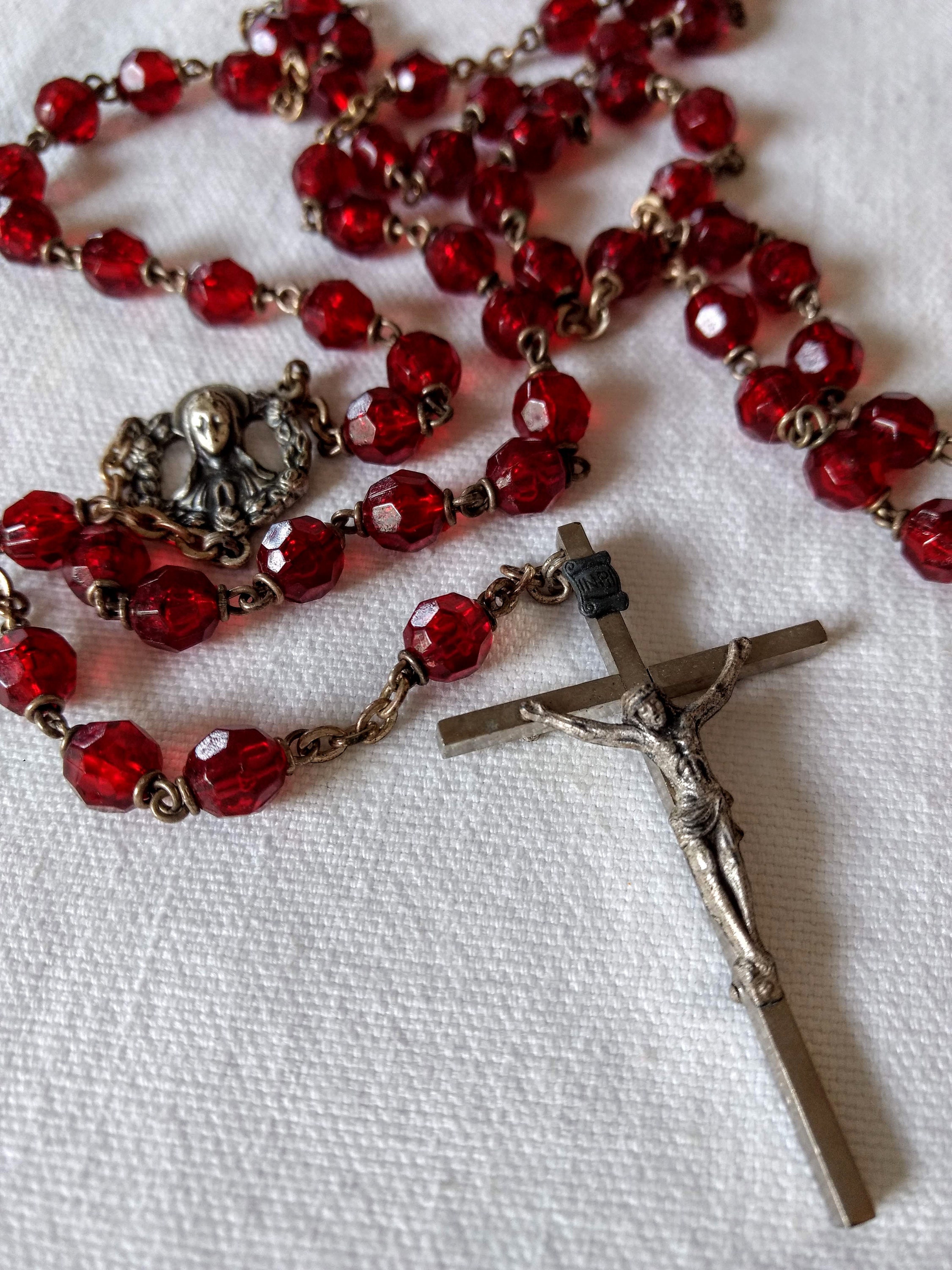 Vintage Rosary Made in Italy Red translucent beads with Etsy