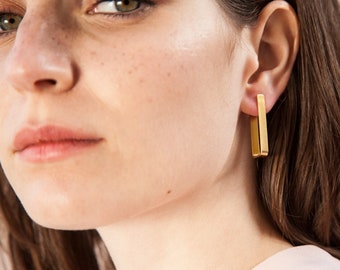 Square Gypsy Studs, Geometric Rectangle Gold Earrings. Minimalist Delicate Earrings, Classic Post Earring , Dainty Jewelry, Gift For Women