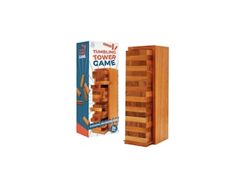 HB3F Wooden Tumbling Tower Game 54 Blocks – Handcrafted Hardwood Stacking Block with Wood Case