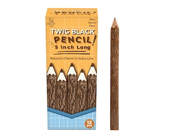 Rustic Twig Pencils, Natural Bark Wood, 5 Inch, Pack of 12