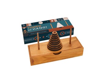 HB3F Wooden Tower of Hanoi Puzzle - Handcrafted 9 Ring Classic Logic Game Interactive Decoration