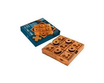 Juego de tres en raya de madera de acacia artesanal - Decoración para mesa de centro grande