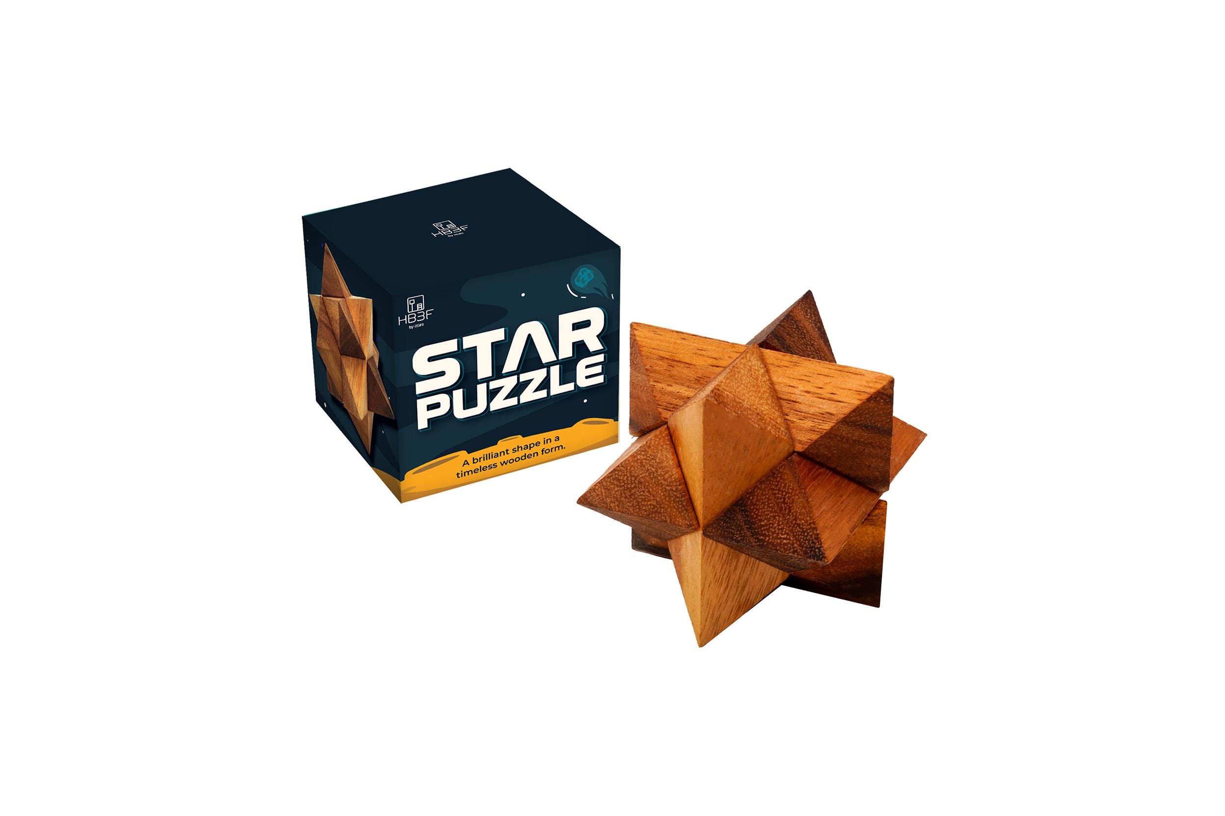 HB3F Wooden Star Puzzle – Handcrafted 3D Interlocking Hand Puzzles