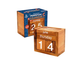 Handcrafted Wooden Perpetual Calendar – Natural Wood Desk Decor