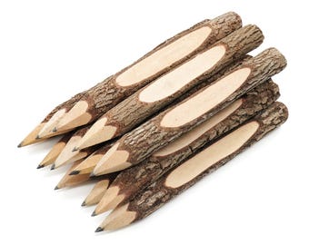 Personalized Rustic Twig Pencils, Natural Bark Wood (Pack of 12)