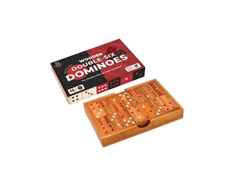 HB3F Handcrafted Double-6 Wooden Domino Tiles – Classic Dominoes Game with Wood Portable Case Gift Ready