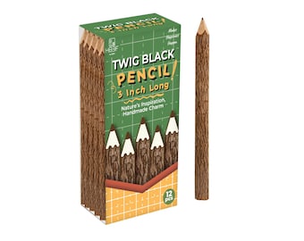 Rustic Twig Pencils, Natural Bark Wood, 3 Inch Long, Pack of 12