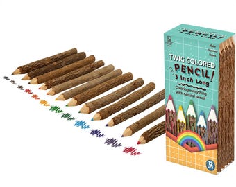 HB3F Rustic Colored Twig Pencils, Natural Bark Wood, 3 Inch, Pack of 12