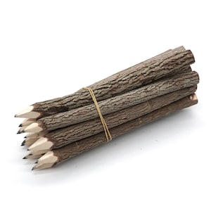 Wooden Black Pencils 7 inch Long Pack 12 piece - Real Wood Pencils Unique Rustic Wood Pencils Craft Writing Best Lumberjack Party Supplies