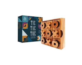 Handcrafted Wooden Tic Tac Toe Game – Family Board Game, Coffee Table Decor