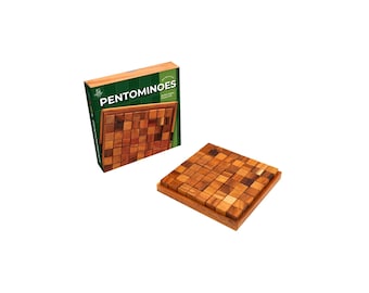HB3F Handcrafted 13 Pieces Pentomino Puzzle Board with Wood Box – Wooden Strategy Brain Teaser & Desk Toy Gifting