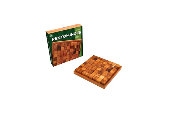 HB3F Handcrafted 13 Pieces Pentomino Puzzle Board with Wood Box – Wooden Strategy Brain Teaser & Desk Toy Gifting