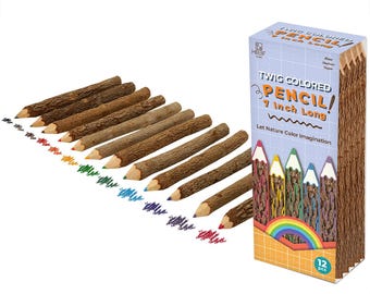 HB3F Rustic Colored Twig Pencils, Natural Bark Wood, 7 Inch, Pack of 12