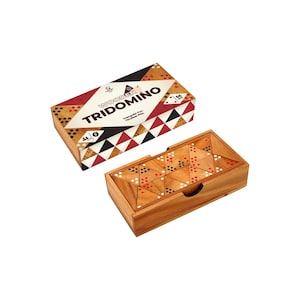 HB3F Handcrafted Triangular Wooden Domino Tiles – Classic Dominoes Game with Wood Portable Case Gift Ready