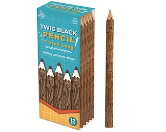 Rustic Twig Pencils, Natural Bark Wood, 7 Inch, Pack of 12
