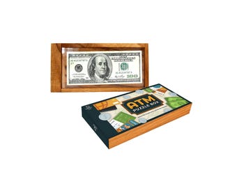 HB3F Handcrafted Wooden ATM Puzzle Box – Secret Compartment Brain Teaser