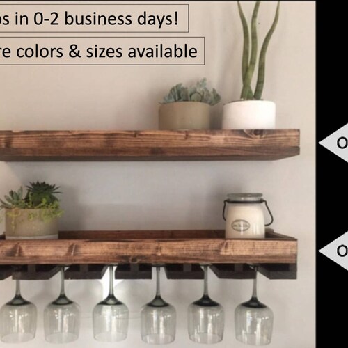 Floating Shelves HOOBO Wall Mounted Wine Ack 2 Pack, Wine Shelf Hanging Floating Wall Shelves Wine Glass Bottle Rack Stemware Holder For Living Room Dining Room Wall Mounted Wine Rack