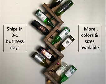 Zig Zag Wine Rack | The Ziggy Zag | Z Geometric Wall Mounted Rustic Wood Wine Bottle Display Chunky Primitive