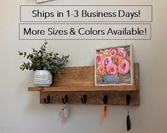 Mug Hooks with Shelf | The CHS | Rustic Wood Wall Mounted Shelf Display Hook Organizer Coat Key Rack Key Holder Coffee Mug Holder