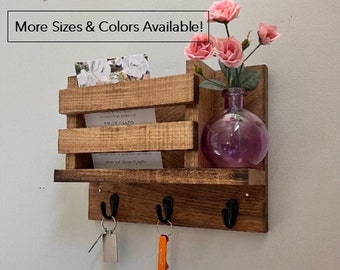 Key Rack & Mail Organizer | The Madison | Key Hooks Wall Mounted Coat Rack Catch All Leash Mask Holder Rustic Modern Command Center
