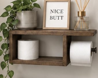 Toilet Paper Shelf with Roll Holder | The JOHN | Shadow Box Wood Shelving Bathroom Nursery Decor Shelves