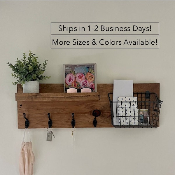 Industrial Entryway Mail Organizer | The Allison | Key Hooks Wall Mounted Coat Rack Basket Mask Key Rack Holder Rustic Modern Command Center