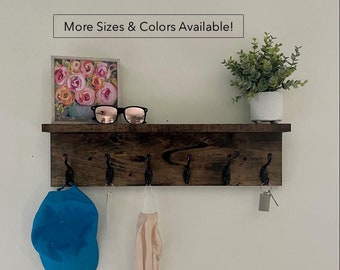 Key Rack and Coat Rack | The Vance | Entryway Organizer Towel Rack Key Hooks Wall Mounted Leash Mask Holder Rustic Modern With Shelf