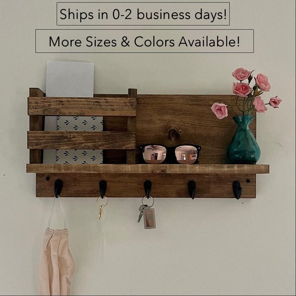 Entryway, Key Rack & Mail Organizer Coffee Mug Hanger| The Madison | Key Hooks Wall Mounted Coat Rack Leash Holder Rustic Command Center