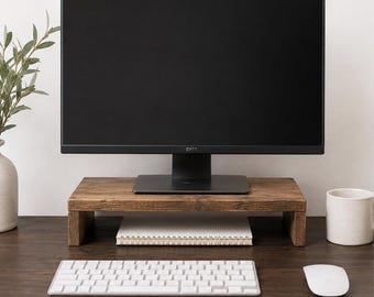 Wood Monitor Stand | Rustic Wooden Monitor Riser | Computer Screen Stand | Desk Organizer Shelf | Handmade Office Desk Accessory
