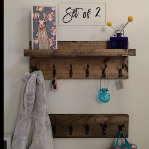 Set of 2 Coat Rack WITH & withOUT Shelf | The Ed | Entryway Organizer Towel Rack Key Hooks Wall Mounted Rustic Key Holder with Storage