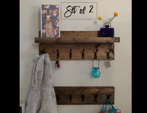 Wood Coat Hook Rack, Entryway Key Hook Shelf, Rustic