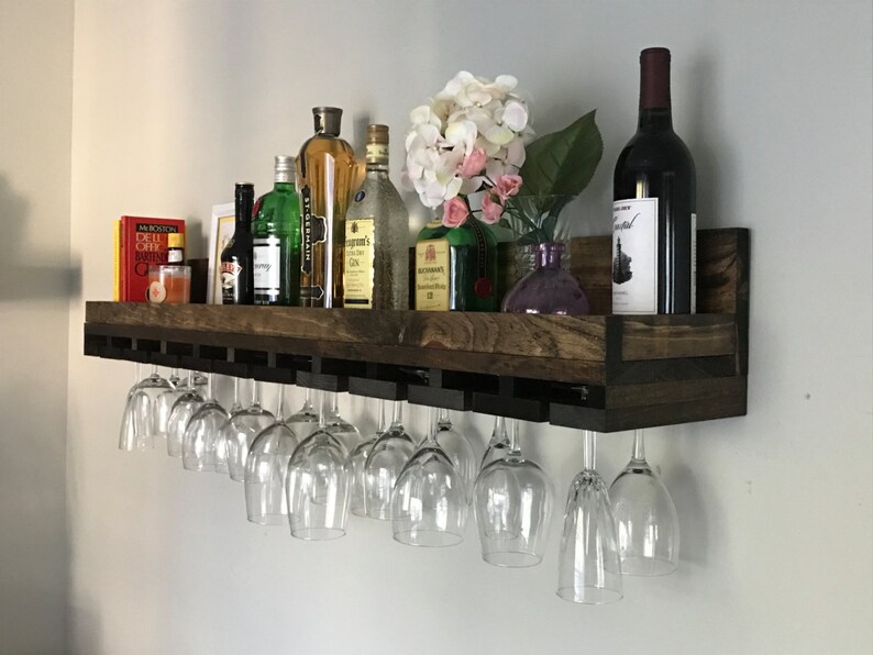 Wood Wine Rack The Ryan Wall Mounted Shelf & Hanging Etsy