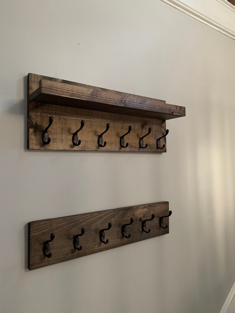 Coat Rack withOUT shelf Entryway Organizer Towel Rack Key Hooks Wall Mounted Coat Rack Catch All Leash Mask Holder Rustic Modern Unique image 6